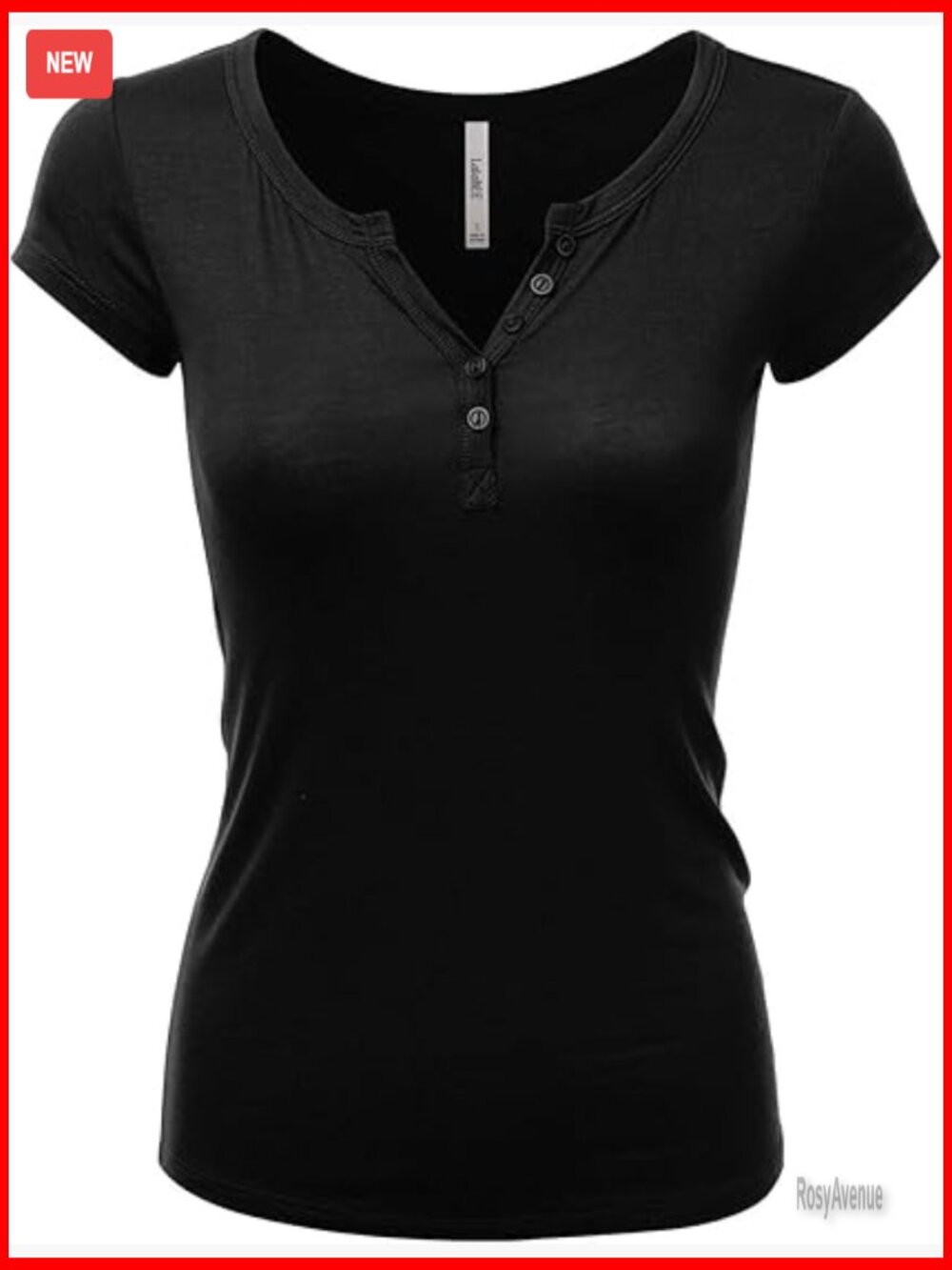 Deep V-Neck Short Sleeve Henley Button T-Shirt Women's Stretch